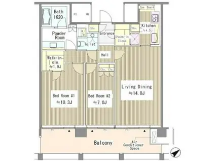 赤坂氷川町レジデンス(2LDK/14階)の間取り写真