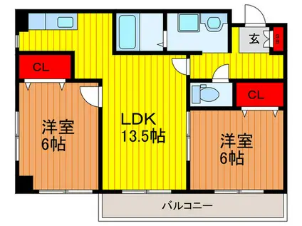 アンシャンテ高宮・高槻A棟・B棟(2LDK/3階)の間取り写真