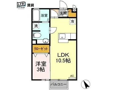 レセンテ松村D(1LDK/2階)の間取り写真