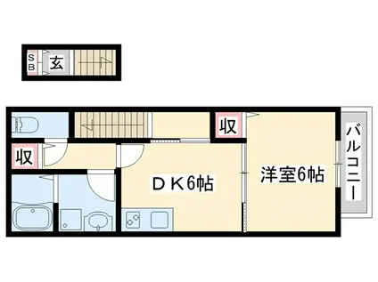 SENSE三木本町(1DK/2階)の間取り写真