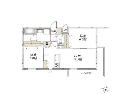 下土棚メゾンA棟(2LDK/2階)の間取り写真
