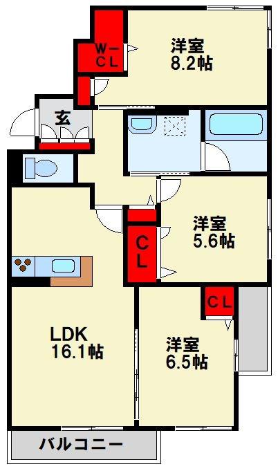 シャーメゾンステージ千代ヶ崎(3LDK/2階)の間取り写真