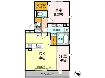 アコールヒルズ(2LDK/2階)の間取り写真