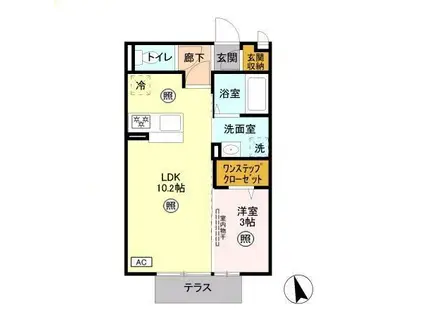 アクアベーネ B 吉水駅前(1LDK/1階)の間取り写真