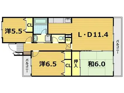 ベルヴィ能見台A棟(3LDK/2階)の間取り写真