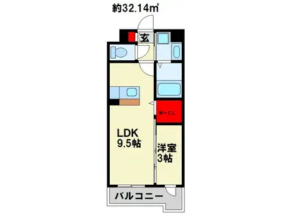 グランヒルズ行橋(1LDK/8階)の間取り写真