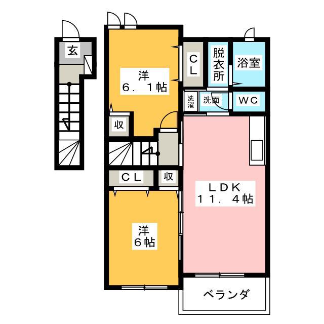 アルダン II(2LDK/2階)の間取り写真