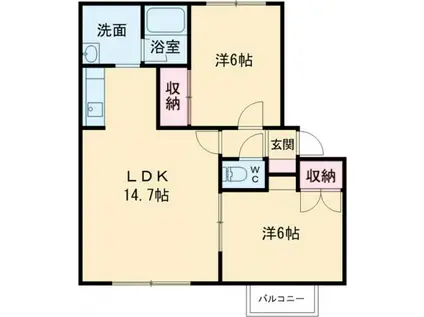 フリューゲル(2LDK/2階)の間取り写真