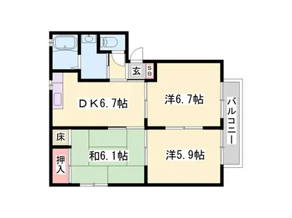 サンコーポ B棟(3DK/2階)の間取り写真