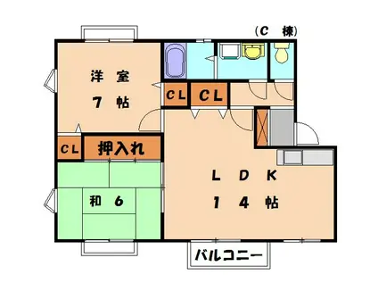 メロディービューラーII C棟(2LDK/1階)の間取り写真