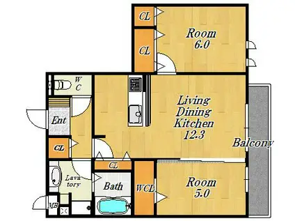 ルーチェ神路(1LDK/3階)の間取り写真