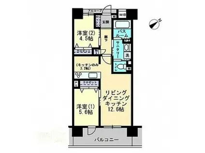 アルファライフ宇多津駅前(2LDK/2階)の間取り写真