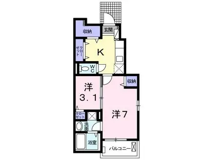 フライフィールド(1K/1階)の間取り写真