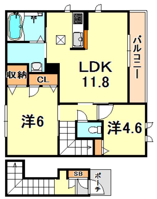 シャーメゾン福田(2LDK/2階)の間取り写真