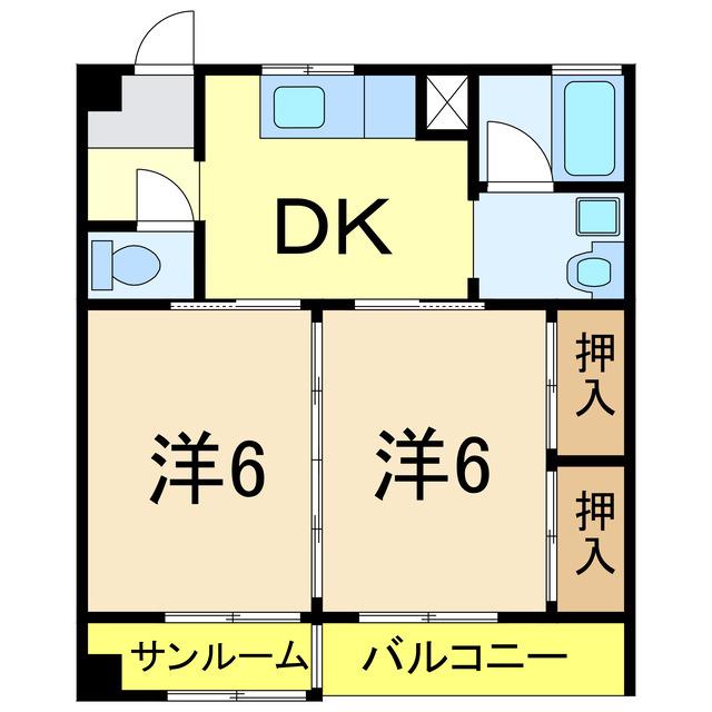 第1マンション喜多(2DK/3階)の間取り写真