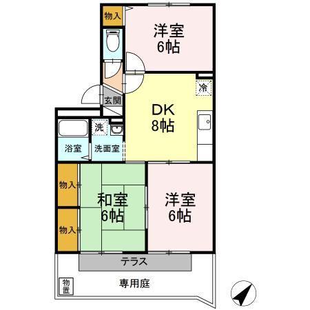 ドミール中尾(3DK/1階)の間取り写真