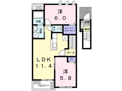 ワンオフティF(2LDK/2階)の間取り写真