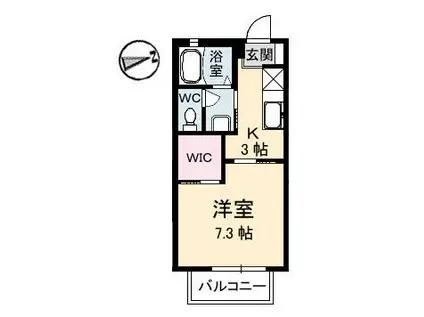 グリーンビューB棟(1K/2階)の間取り写真