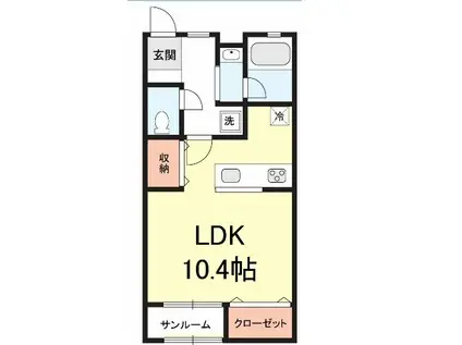 ミルズグランディール仲之町(ワンルーム/1階)の間取り写真