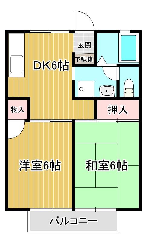 セジュール対中(2DK/1階)の間取り写真