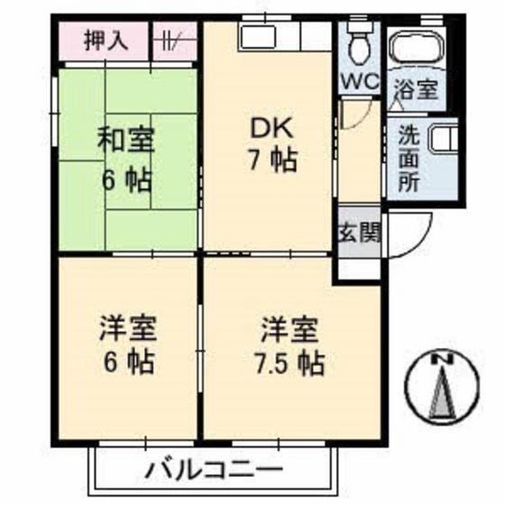 シャーメゾン朝海A棟(3DK/2階)の間取り写真