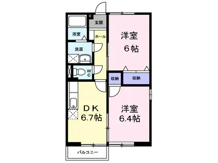 アークヒルズ(2DK/2階)の間取り写真