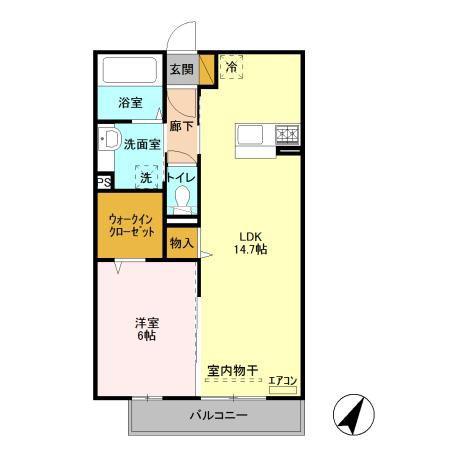 グランドゥール二の宮(1LDK/2階)の間取り写真