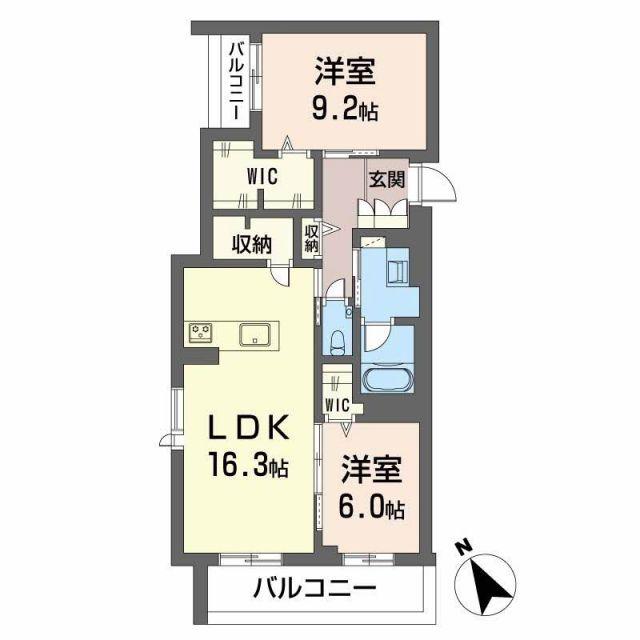 SHAMAISON HILLS 白壁(2LDK/2階)の間取り写真