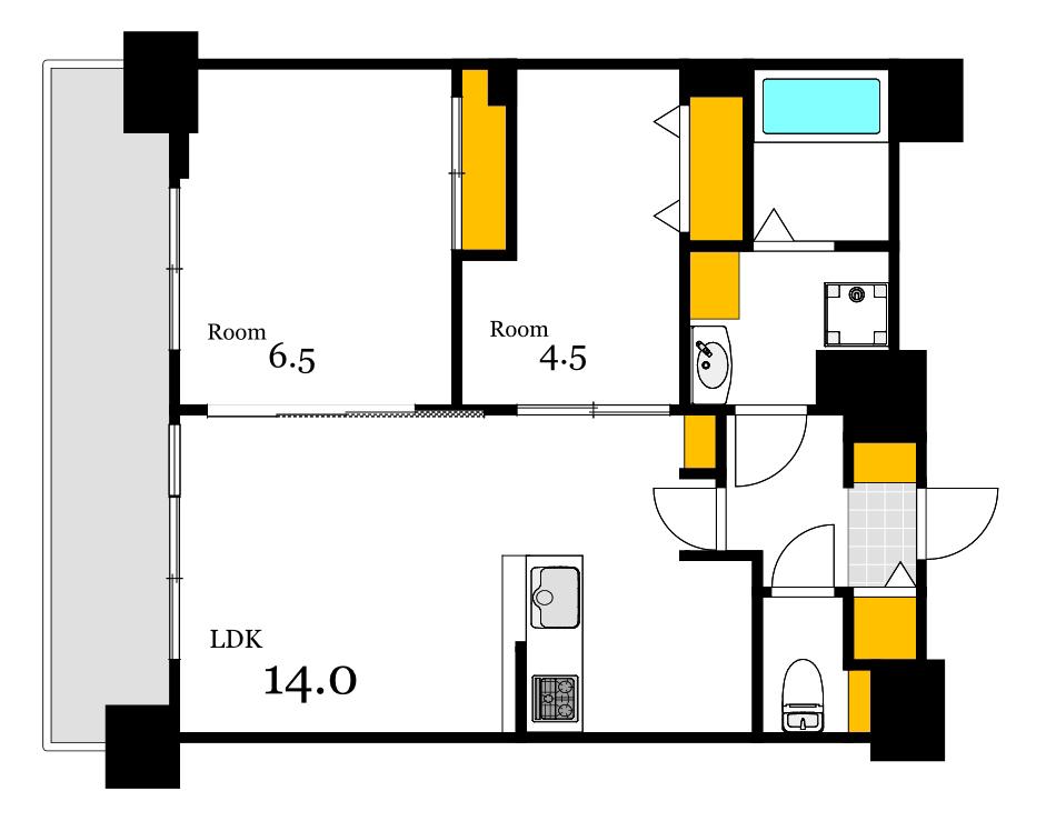 S-RESIDENCE鶴見町ALTANO(2LDK/11階)の間取り写真