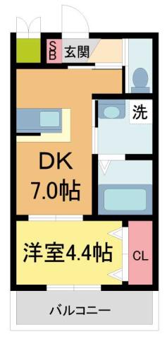 グランメール芦屋南宮町(1DK/1階)の間取り写真