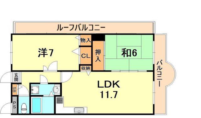 ルネ六甲八幡町(2LDK/4階)の間取り写真