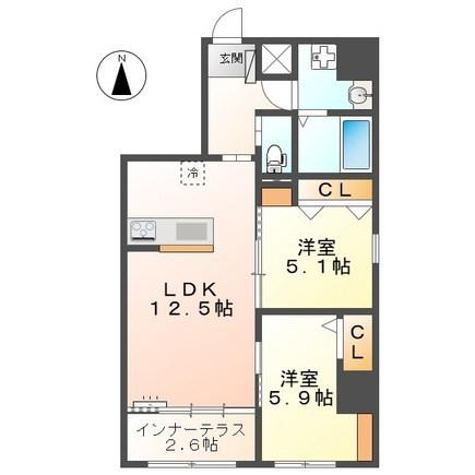 ラ カーサ明倫(2LDK/1階)の間取り写真