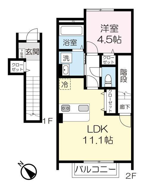ハイシティ福室(1LDK/2階)の間取り写真