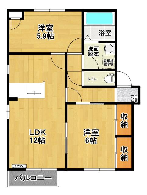 ヴォンメゾンGASHO C棟(2LDK/1階)の間取り写真