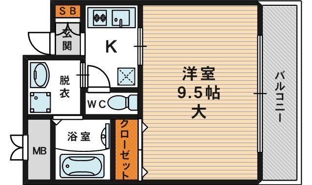 ウィスタリア京橋(1K/2階)の間取り写真
