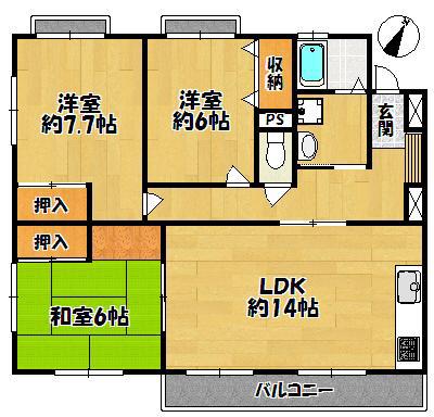 アーブル・ベールI(3LDK/2階)の間取り写真