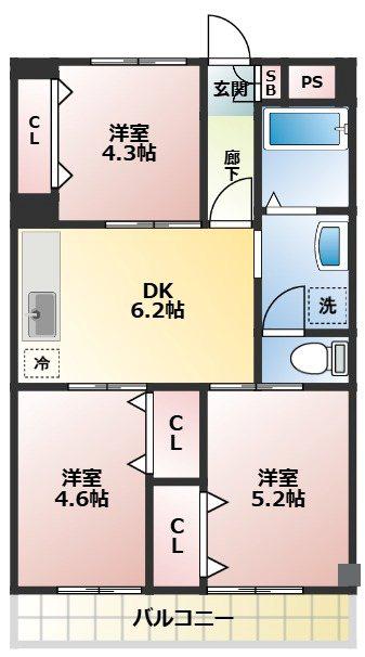 キャピタルプラス(3DK/4階)の間取り写真