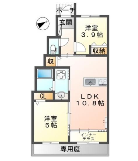 VERT FORTUNU(2LDK/1階)の間取り写真