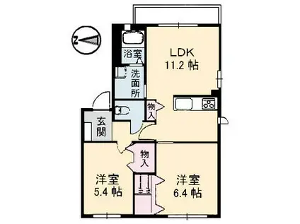 スカイタウン・セノB棟(2LDK/2階)の間取り写真