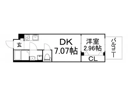ドゥエリング大阪城北(1DK/8階)の間取り写真