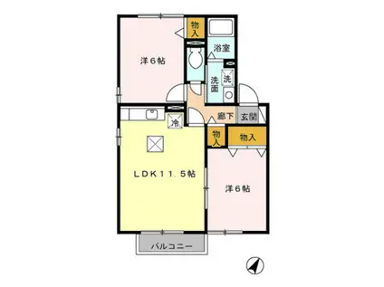 メゾン・アンソレイユ I/II/III/IV/VV(2LDK/1階)の間取り写真