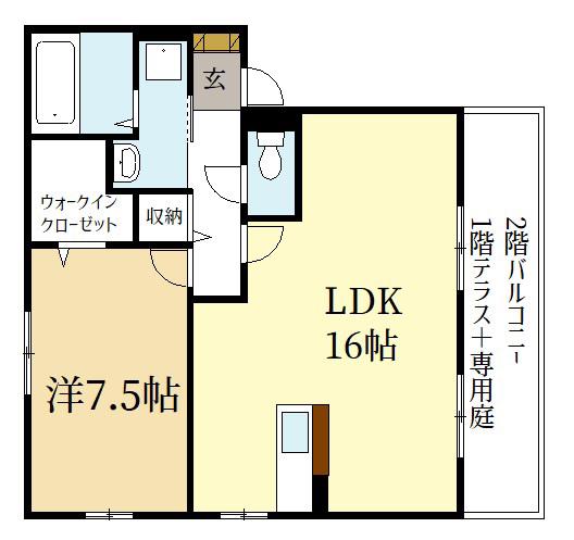リビングタウンくにみB棟(1LDK/1階)の間取り写真