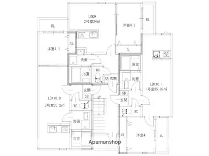 メゾンボア・周船寺(1LDK/3階)の間取り写真