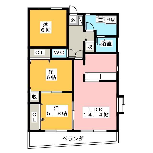 ルミエール茜部(3LDK/6階)の間取り写真