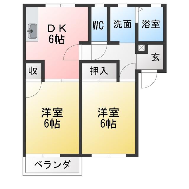 フレグランス高橋B(2DK/2階)の間取り写真