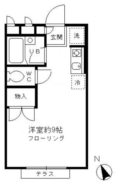 きんもくせいハイムB(ワンルーム/1階)の間取り写真
