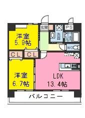 アウラニ(2LDK/8階)の間取り写真