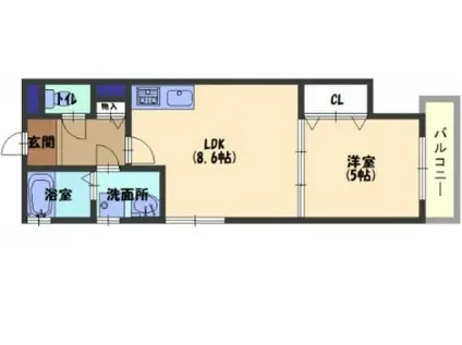 クリエオーレ上野口II(1LDK/2階)の間取り写真