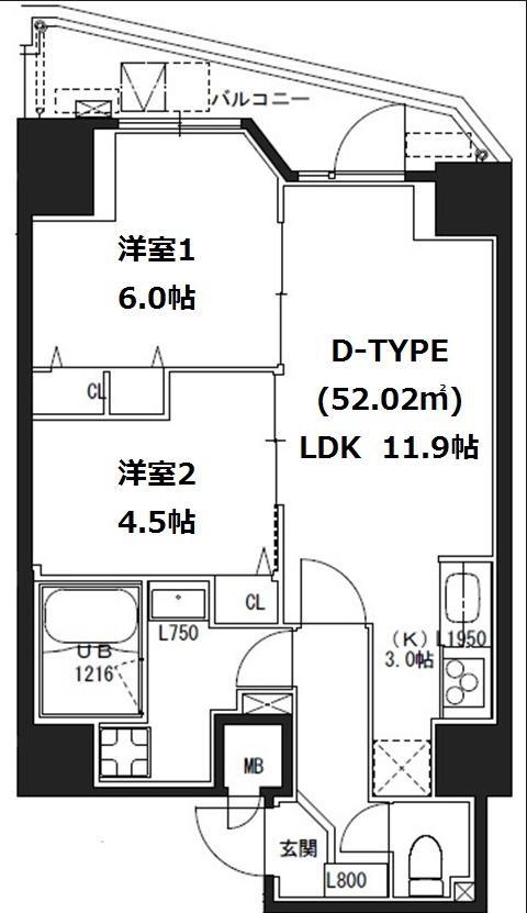 エスレジデンス蔵前(2LDK/13階)の間取り写真