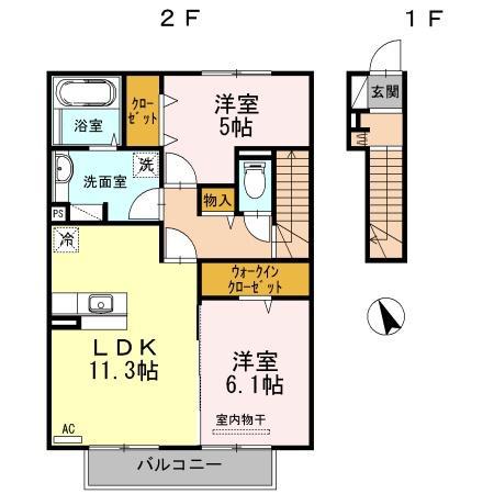 レジデンス竹下(2LDK/2階)の間取り写真